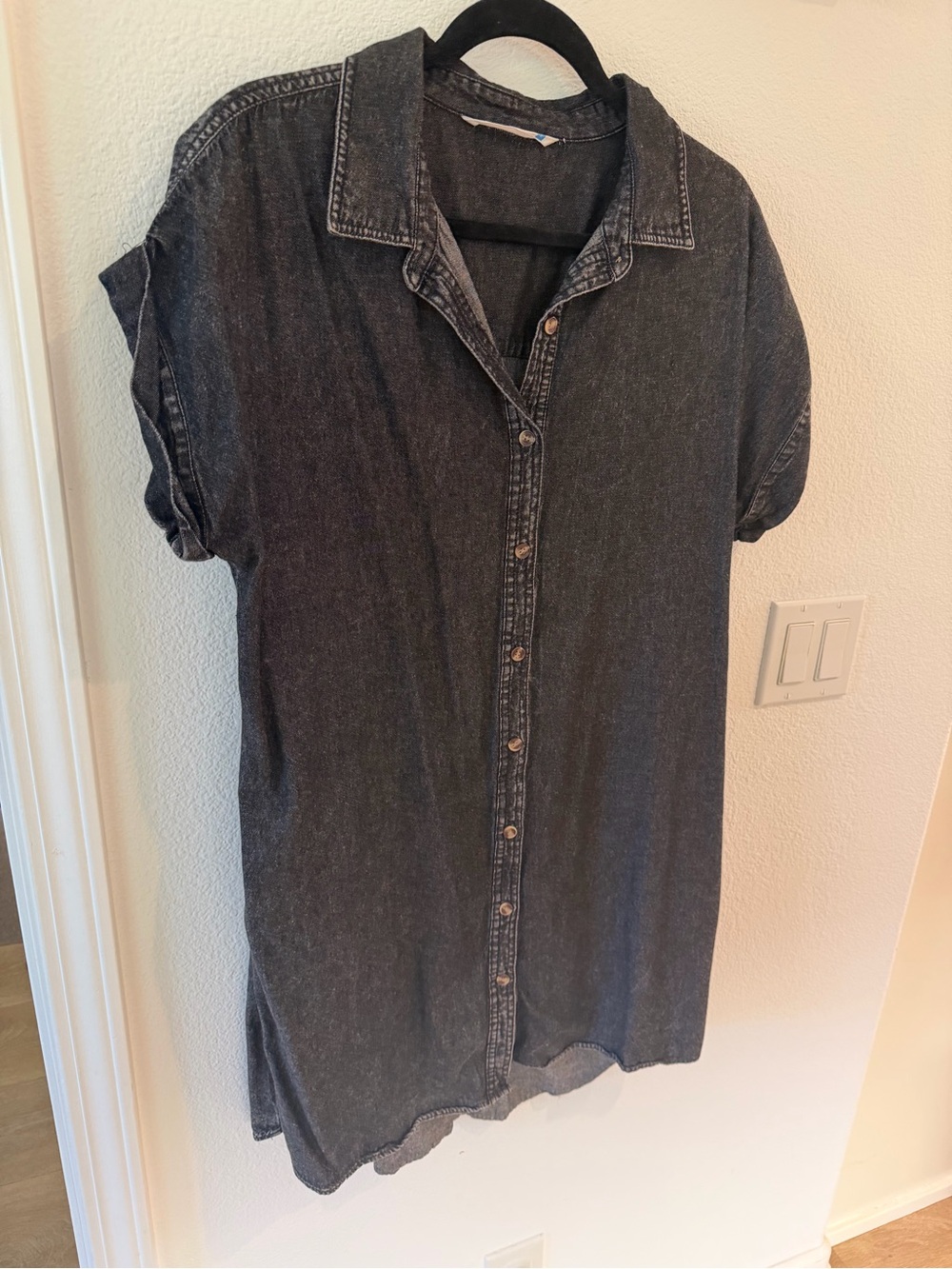 Black Denim Button-Down Shirt Dress - Picture 2 of 6